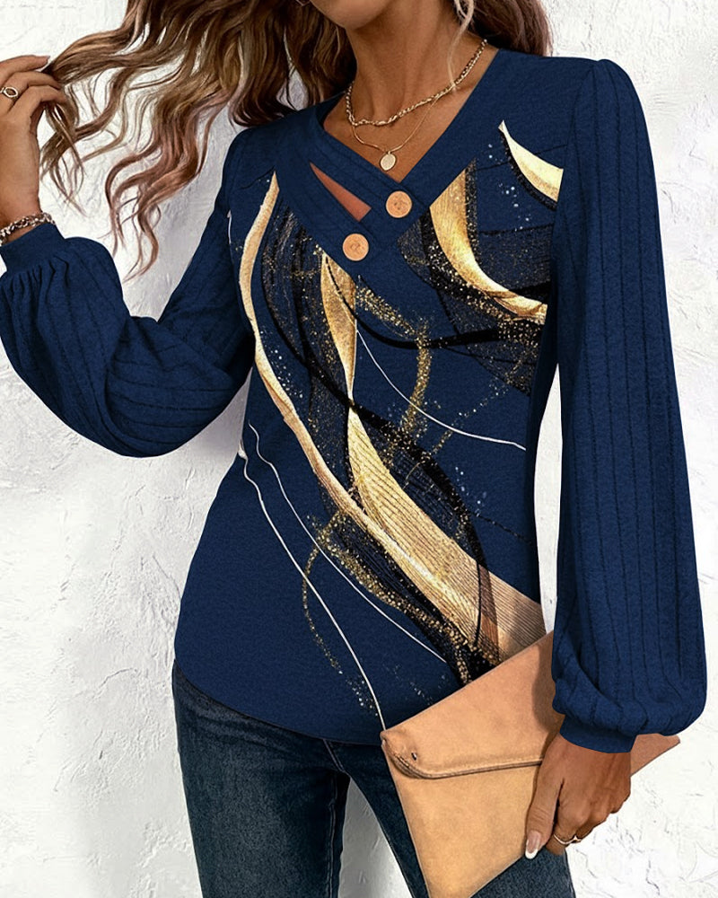 Premium Bluse med Stribede Lanterneærmer