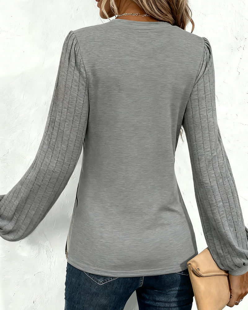 Premium Bluse med Stribede Lanterneærmer