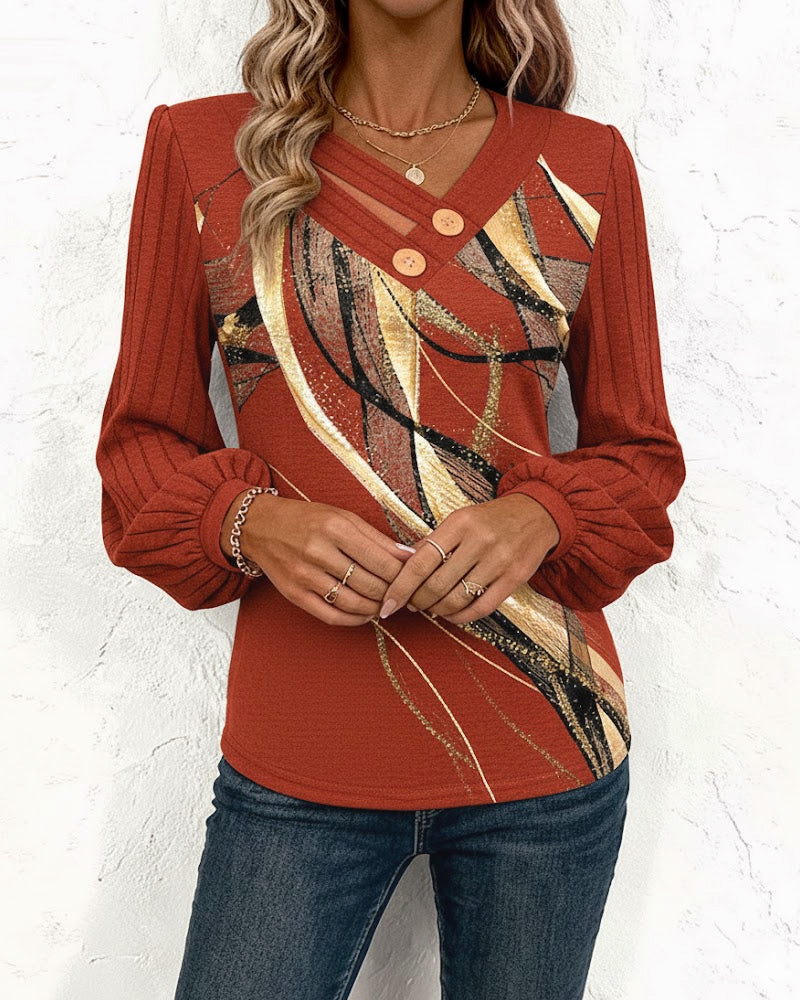 Premium Bluse med Stribede Lanterneærmer