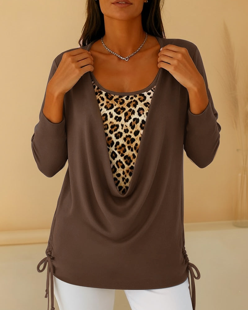 Premium T-shirt med leopardtryk og snørebånd