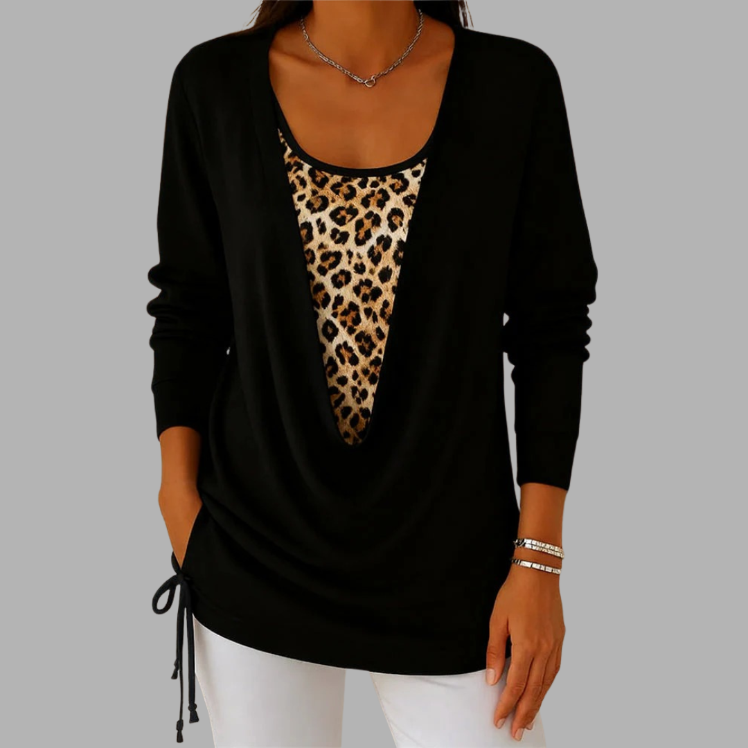 Premium T-shirt med leopardtryk og snørebånd