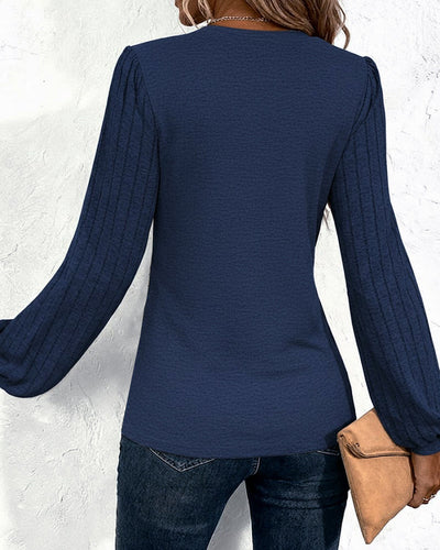 Premium Bluse med Stribede Lanterneærmer