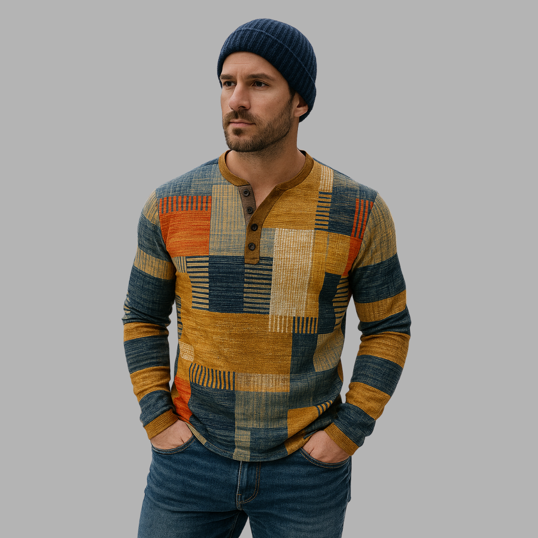 Aubert™ | Elegant Henley Skjorte med Geometrisk Mønster